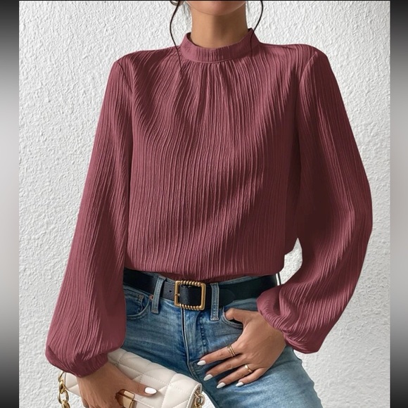 Boho mock neck keyhole back blouse - Picture 4 of 12